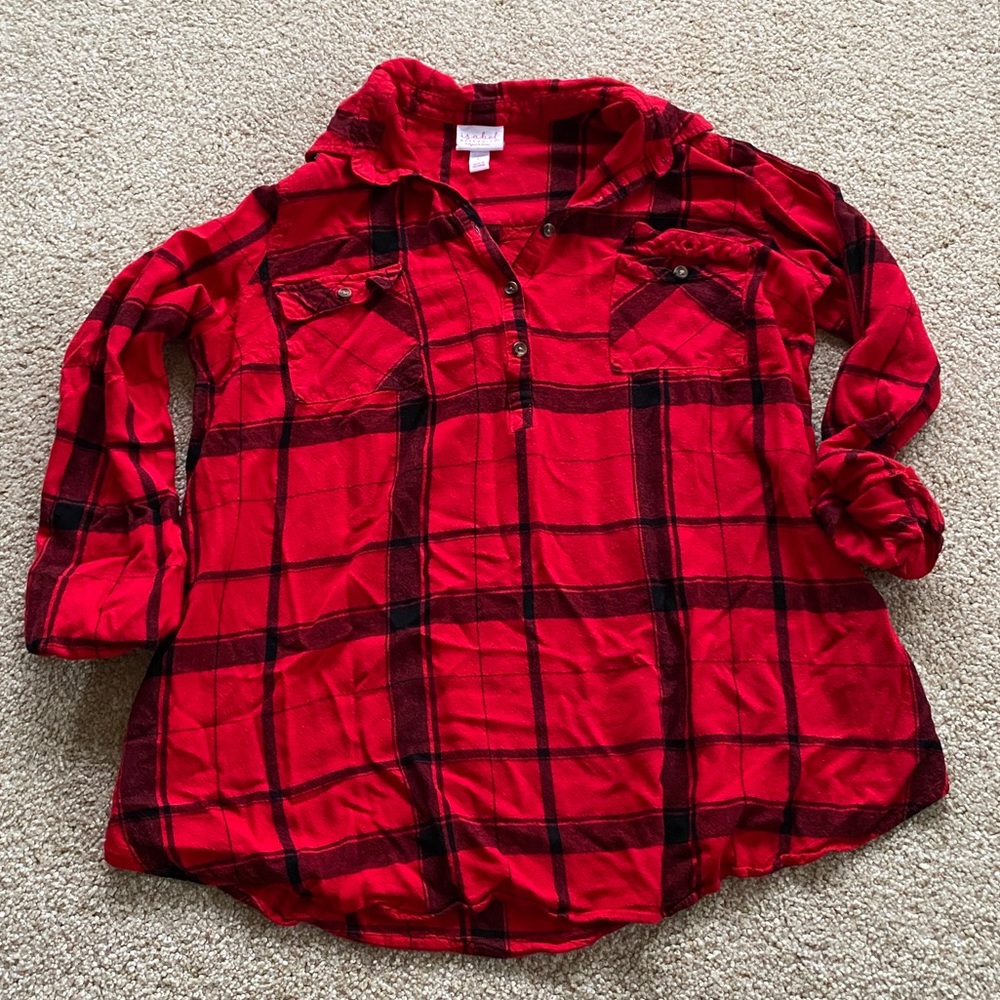 Red plaid maternity pullover